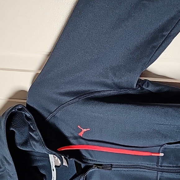 Puma Training XS navy blue zip up hoodie, neon pink/orange accents - Picture 7 of 15